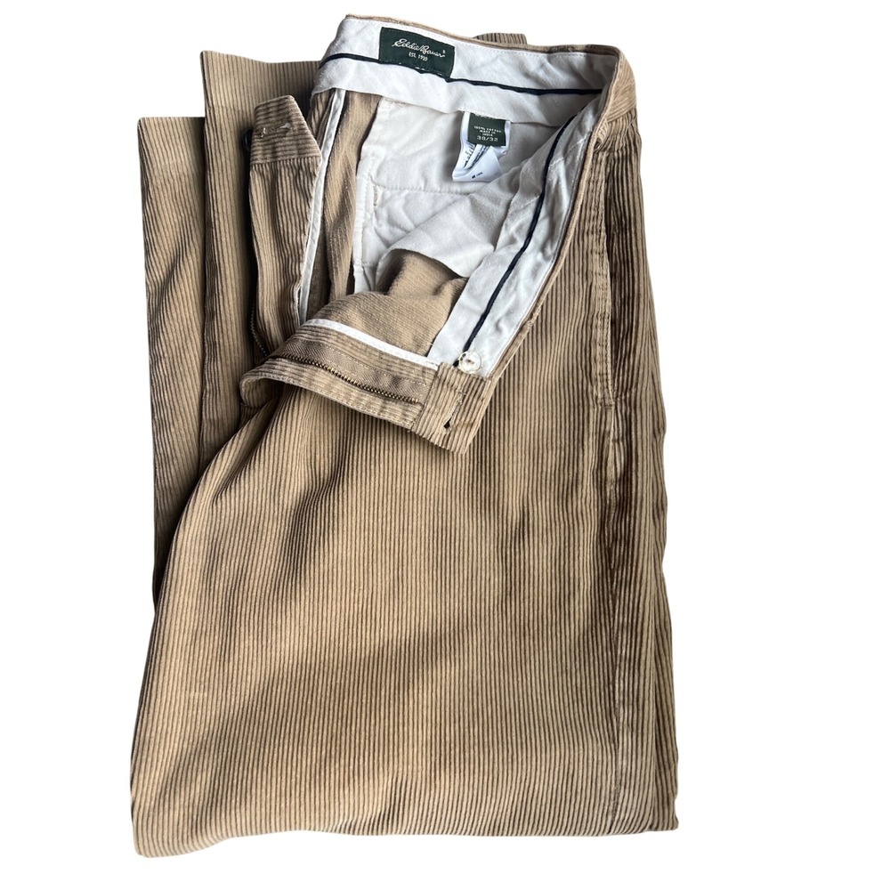 Eddie Bauer Mens Tan Corduroy Pants Size 38x32 Straight Fit Casual Trousers